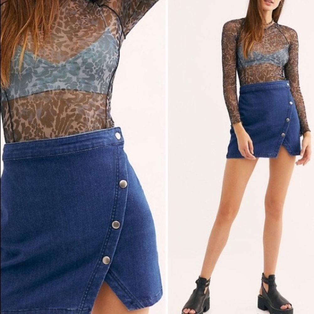 Free People Notched Denim Mini Skirt